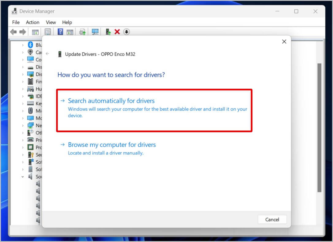 search-automatically-for-drivers كيفية ضبط قنوات الصوت اليمنى واليسرى على Windows 11 و 10