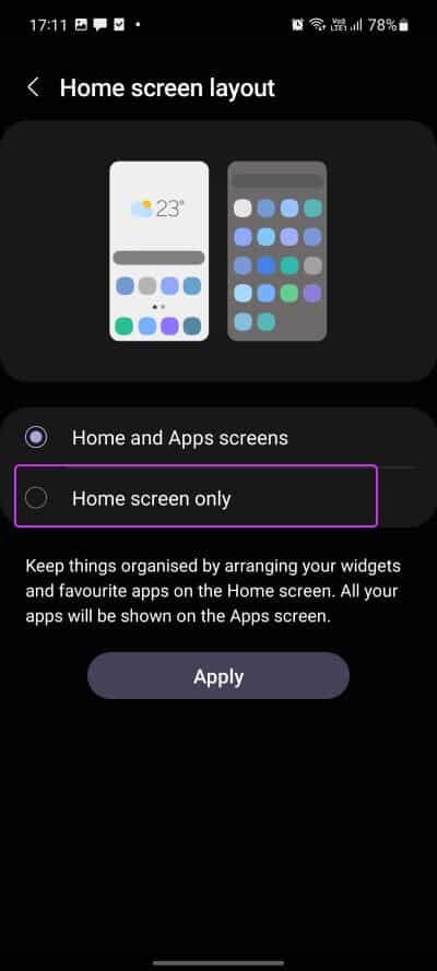 select-home-screen-only-change-app-drawer-on-samsung-galaxy-phone أفضل 3 طرق لتغيير درج التطبيقات على هواتف Samsung Galaxy