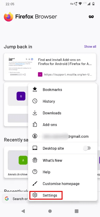 select-settings-firefox-beta.png كيفية تثبيت أي وظيفة إضافية في Firefox لنظام Android