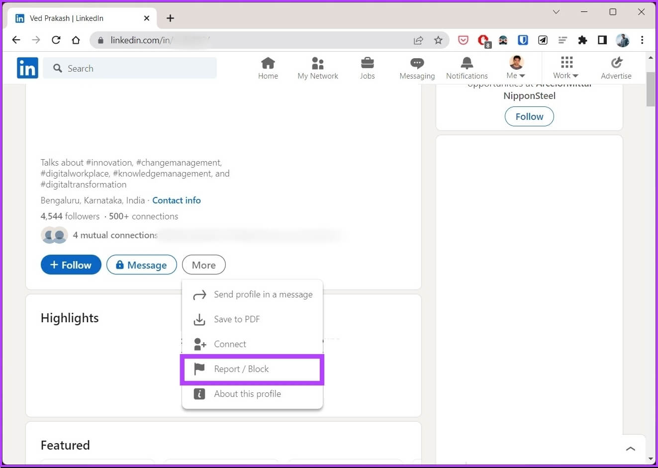 select-‘Report-Block. كيفية حظر شخص ما على LinkedIn دون علمه
