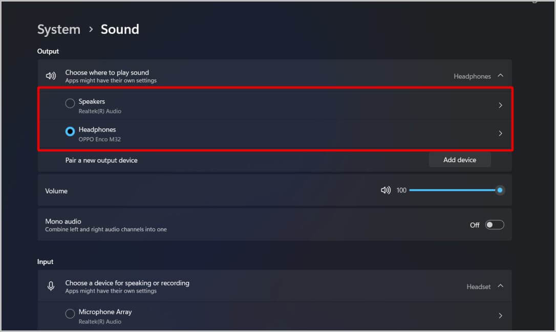 selecting-the-earphones-or-speakers-on-Windows-Settings كيفية ضبط قنوات الصوت اليمنى واليسرى على Windows 11 و 10