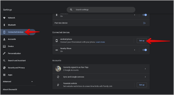setting-up-Android-Connection-on-ChromeOS-1 8 ميزات فريدة لتكامل نظام التشغيل ChromeOS ونظام Android
