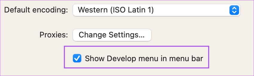 show-develop-in-the-menu-bar-safari-mac أفضل 9 إصلاحات لعدم تنزيل الملفات Safari على نظام Mac