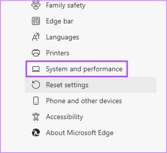 system-and-performance-microsoft-edge-settings أفضل 7 إصلاحات لعدم تشغيل مقاطع فيديو YouTube على نظام Mac