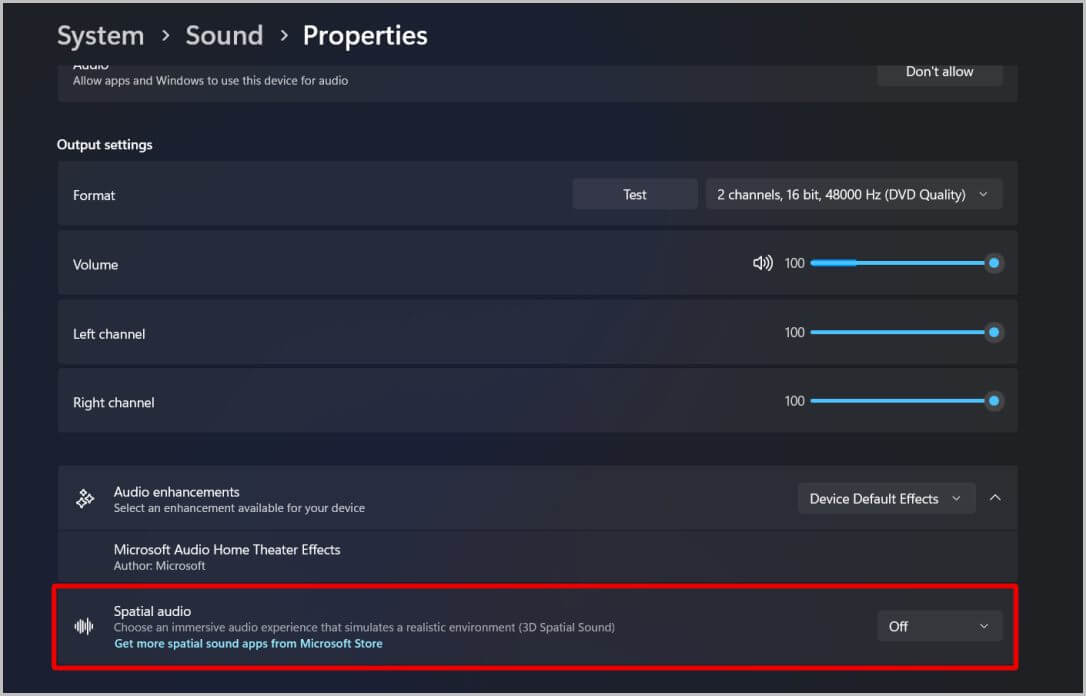 turning-off-spacial-audio-on-windows-settings كيفية ضبط قنوات الصوت اليمنى واليسرى على Windows 11 و 10