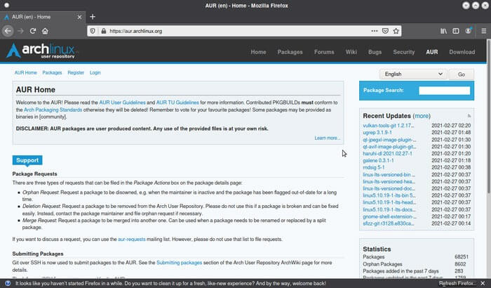 use-aur-in-arch-aur-home كيفية استخدام AUR في Arch Linux