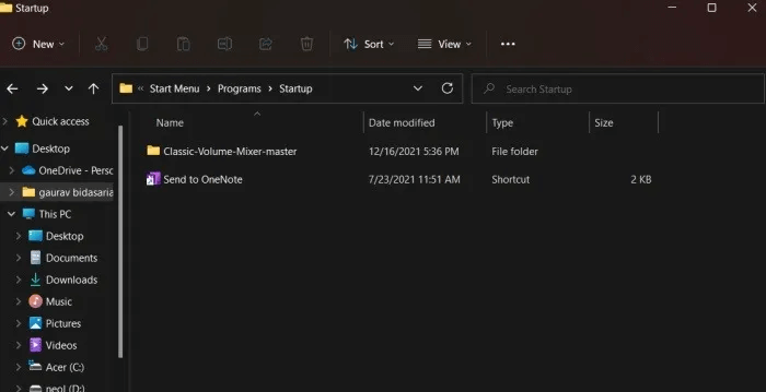 windows-11-startup-folder.jpg كيفية الحصول على Classic Volume Mixer مرة أخرى في Windows 11