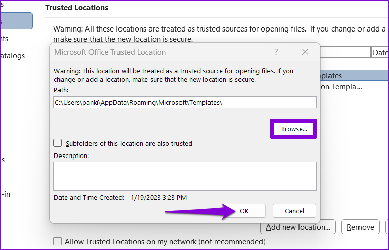 Add-Trusted-Location-in-Word أفضل 6 إصلاحات لمشكل واجه برنامج Microsoft Word خطأ أثناء محاولة فتح الملف في Windows