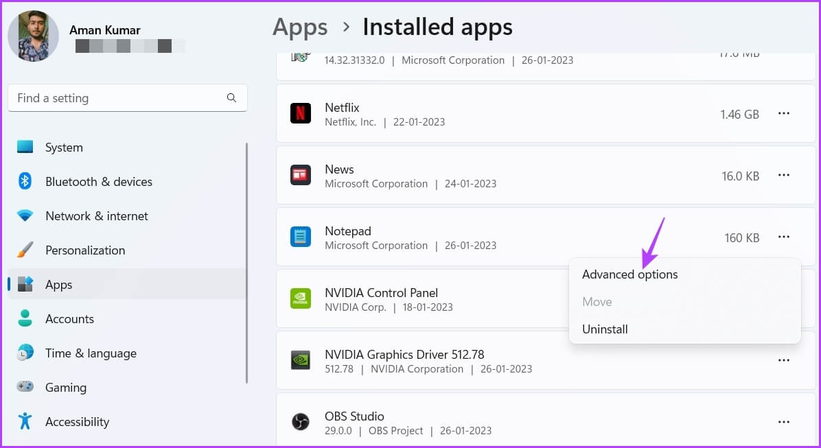 Advanced-options-10 كيفية إصلاح عدم فتح Notepad على Windows 11