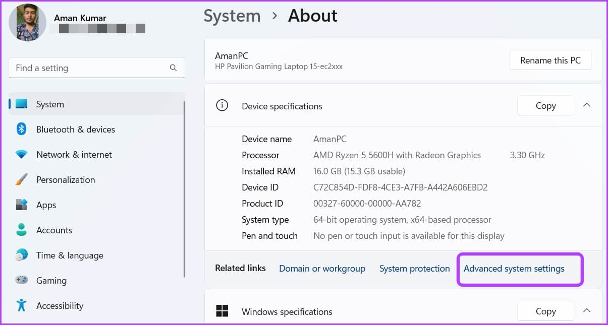 Advanced-system-properties أفضل 7 طرق لإصلاح عدم بدء تشغيل Valorant على Windows 11