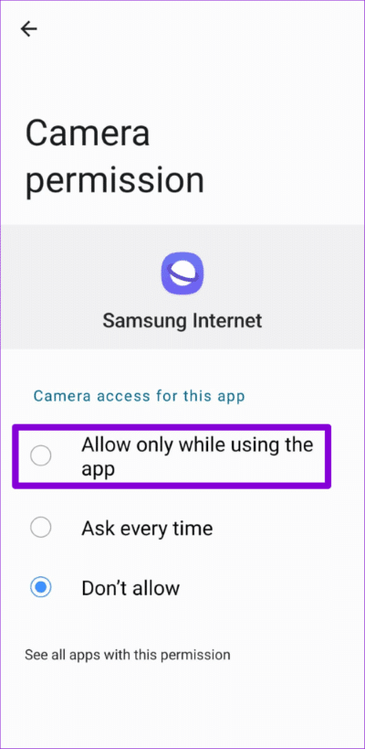 Allow-Camera-Access-to-Samsung-Internet-on-Android-500x1024-1 أفضل 7 طرق لإصلاح استمرار توقف متصفح الإنترنت من Samsung على Android