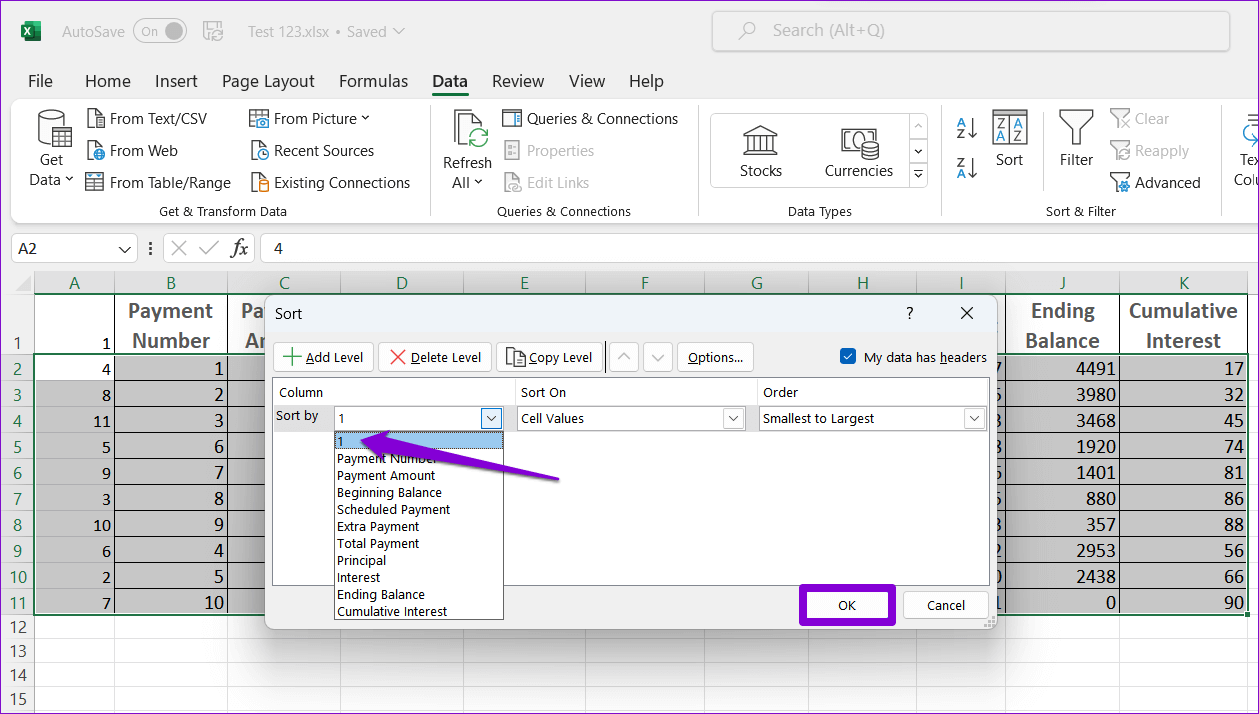 Arrange-Rows-Using-Sort-Feature-in-Excel 3 طرق سهلة لتحريك الصفوف والأعمدة في Microsoft Excel