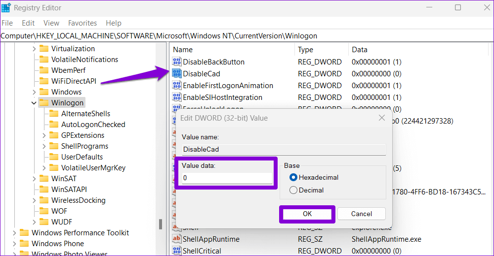 Change-DWORD-Value-3 أفضل 3 طرق لتمكين أو تعطيل Ctrl+Alt+Delete لتسجيل الدخول الآمن على Windows 11