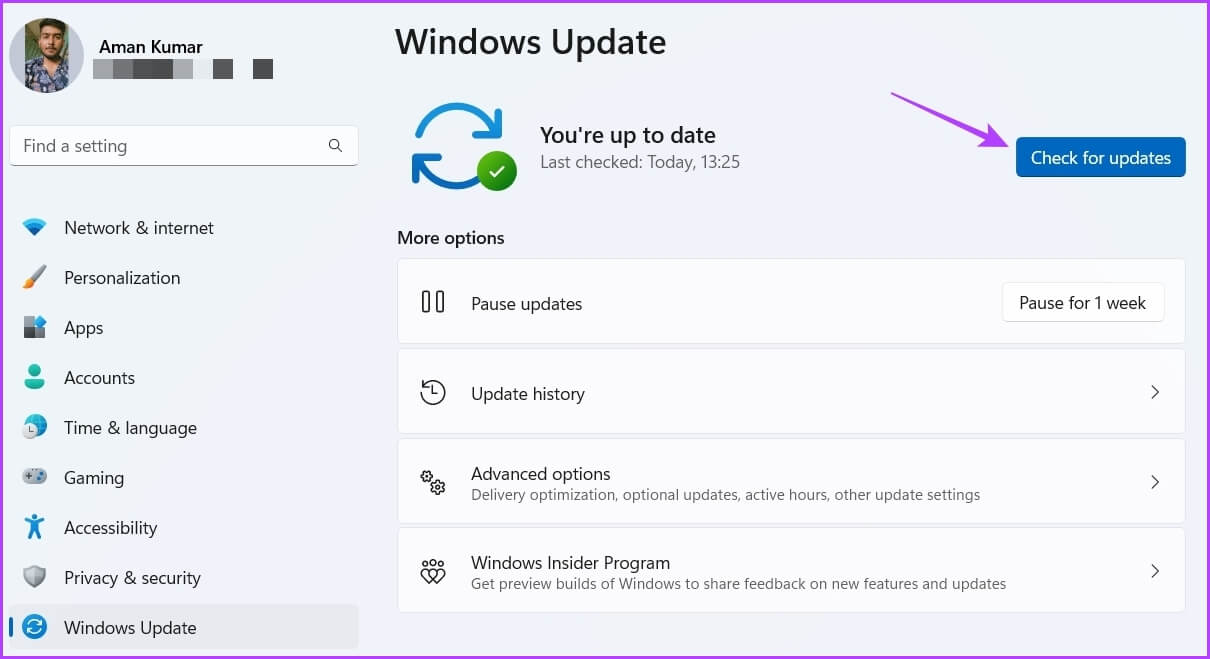 Check-for-Updates-3 كيفية إصلاح ظهور شاشة بيضاء على أمان Windows على Windows 11