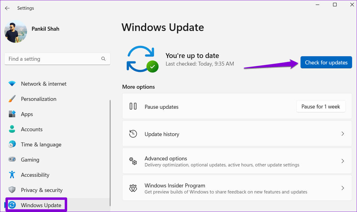 Check-for-Windows-Updates-4 أفضل 6 طرق لإصلاح عدم ظهور علامات تبويب مستكشف الملفات في Windows 11