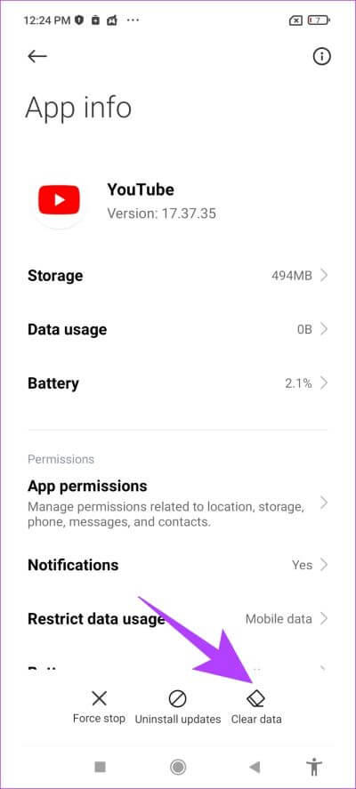 Clear-Data-1-1 أفضل 9 إصلاحات لعدم تنزيل مقاطع الفيديو في وضع عدم الاتصال على تطبيق YouTube Premium