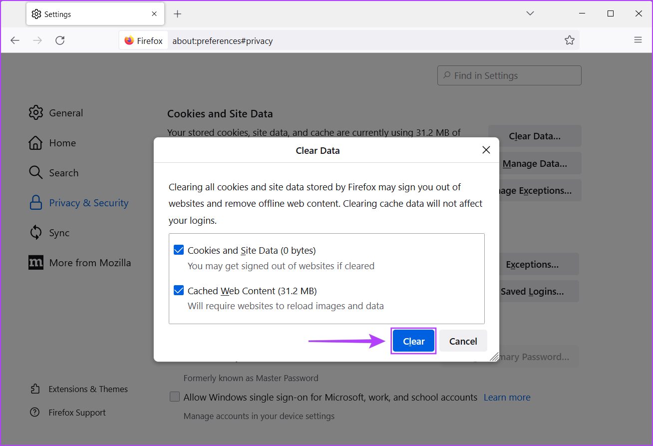 Click-on-CLear-2 أفضل 7 إصلاحات لاستخدام Firefox المرتفع لوحدة المعالجة المركزية CPU على Windows 11