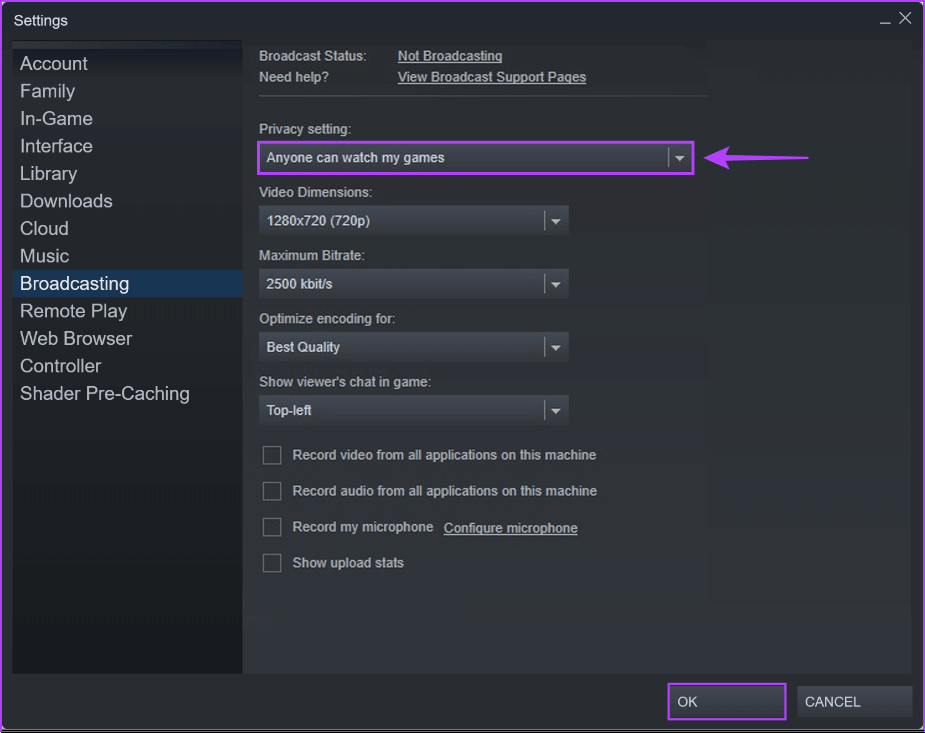 Click-on-Privacy-Setting-Drop-Down أفضل 7 طرق لإصلاح عدم عمل البث عبر Steam على Windows 11