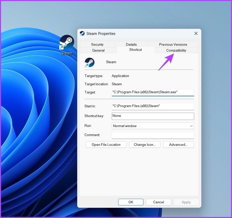 Compatiblity-option كيفية إصلاح خطأ يجب تشغيل Steam للعب هذه اللعبة على Windows 11