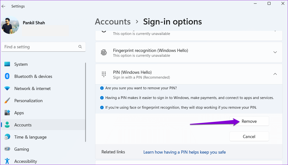 Confirm-Remove-Windows-Hello كيفية تسجيل الدخول تلقائيًا على Windows 11