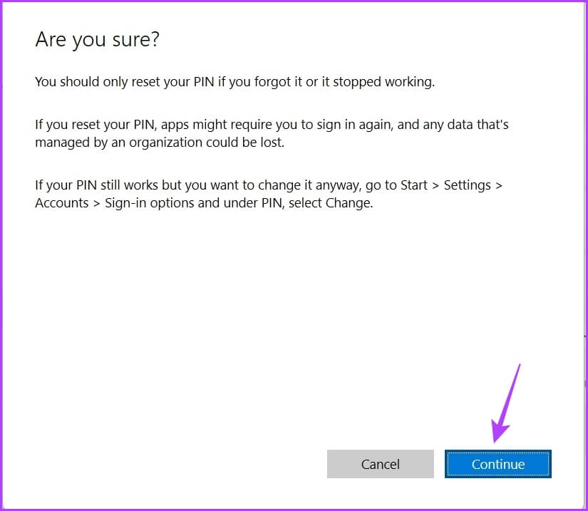Continue-option كيفية إزالة PIN عند تسجيل الدخول في Windows 11