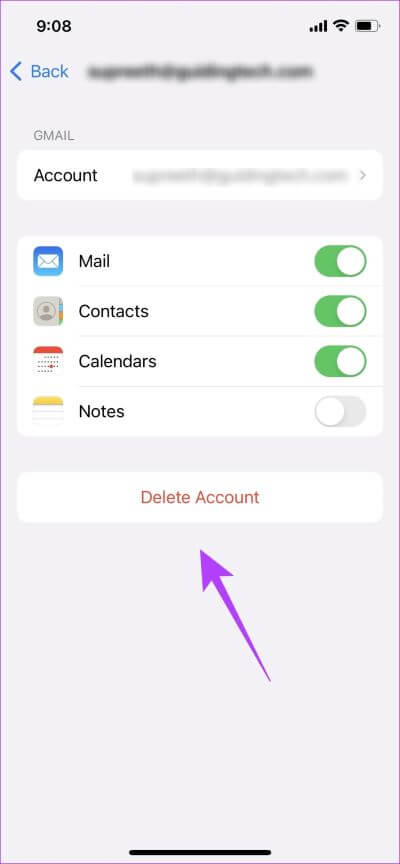Delete-Account-2 8 طرق لإصلاح عدم ظهور المرفقات في Mail على iPhone