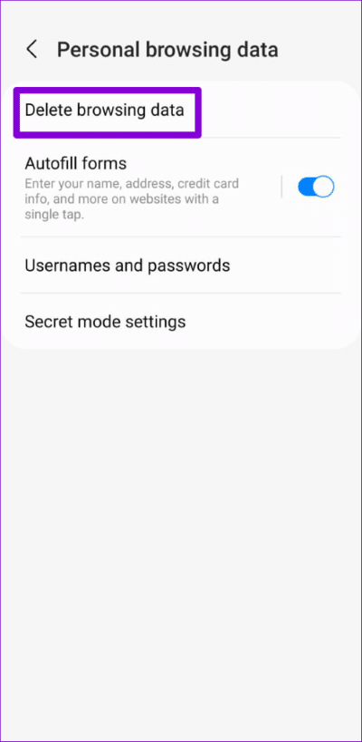 Delete-Browsing-Data-in-Samsung-Internet-Browser-3-500x1024-1 أفضل 7 طرق لإصلاح استمرار توقف متصفح الإنترنت من Samsung على Android