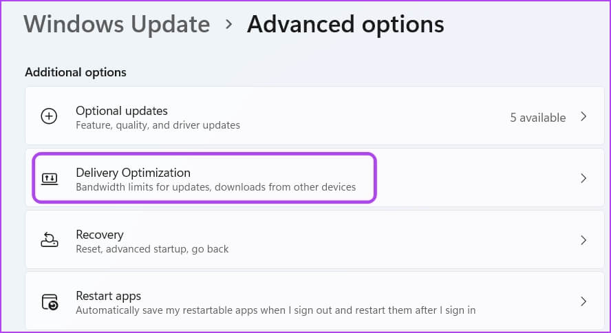 Delivery-Optimization-option كيفية زيادة سرعة التنزيل في تطبيق Xbox لنظام التشغيل Windows 11