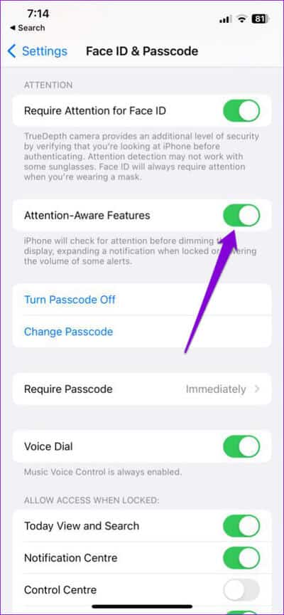 Disable-Attention-Aware-Features-on-iPhone-474x1024-1 أفضل 7 طرق لإصلاح استمرار مستوى الصوت في الارتفاع أو الانخفاض على iPhone