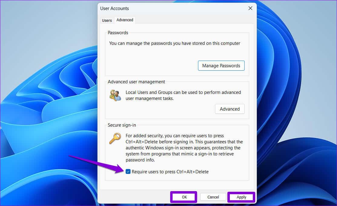 Disable-Secure-Sign-In-on-Windows-11 أفضل 7 طرق لإصلاح عدم ظهور شاشة تسجيل الدخول في Windows 11