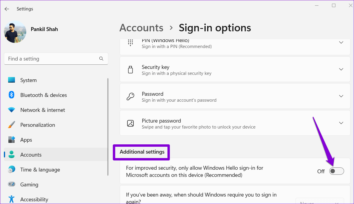 Disable-Windows-Hello كيفية تسجيل الدخول تلقائيًا على Windows 11