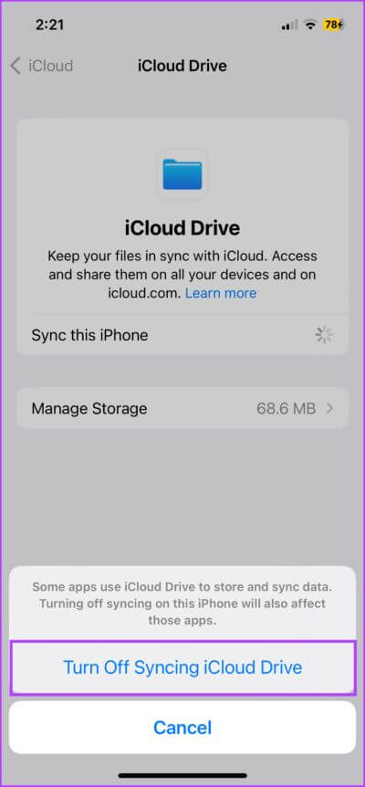 Disable-iCloud-sync-on-iPhone-2-713x1536-1 9 طرق لفصل iPhone عن جهاز Mac كليًا أو جزئيًا