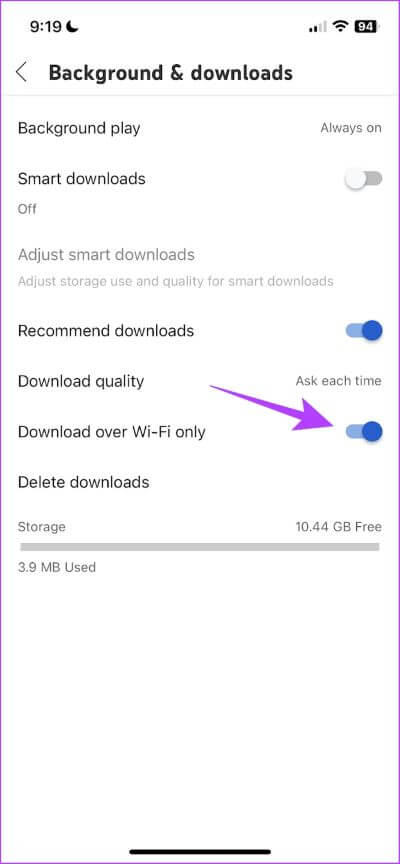Download-Over-Wi-Fi-Only أفضل 9 إصلاحات لعدم تنزيل مقاطع الفيديو في وضع عدم الاتصال على تطبيق YouTube Premium