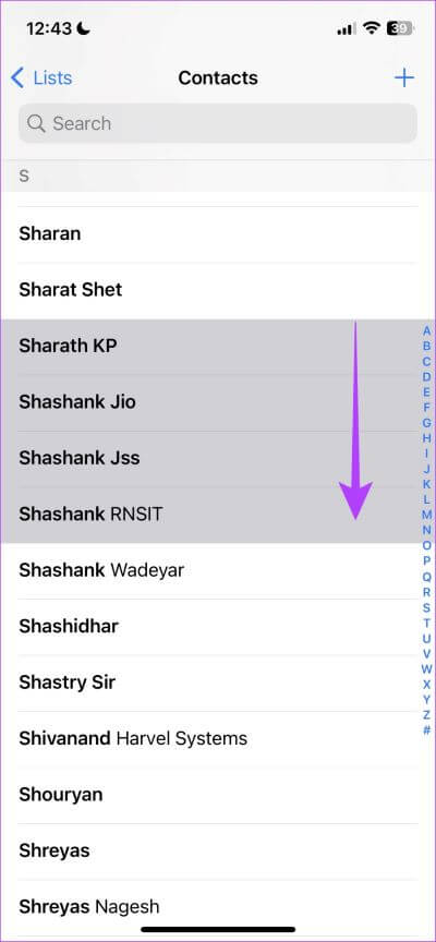 Drag-with-two-fingers 5 طرق لحذف جهات اتصال متعددة على iPhone