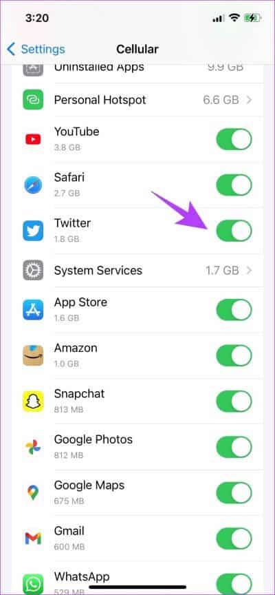 Ensure-Cellular-Data-in-on-for-Twitter كيفية إصلاح تكرار نفس التغريدات على يوميات Twitter على iPhone و Android