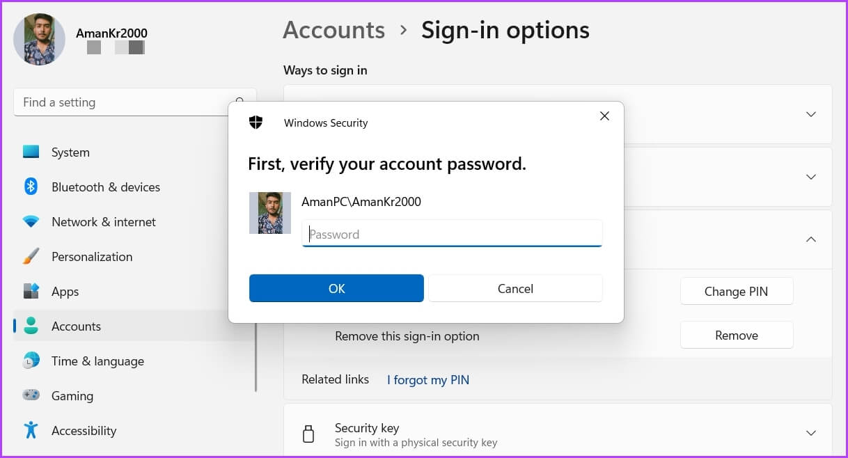 Enter-Microsoft-password كيفية إزالة PIN عند تسجيل الدخول في Windows 11