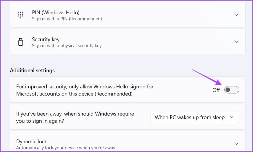For-improved-security-only-allow-Windows-Hello-sign-in-for-Microsoft-accounts-on-this-device-option كيفية إزالة PIN عند تسجيل الدخول في Windows 11