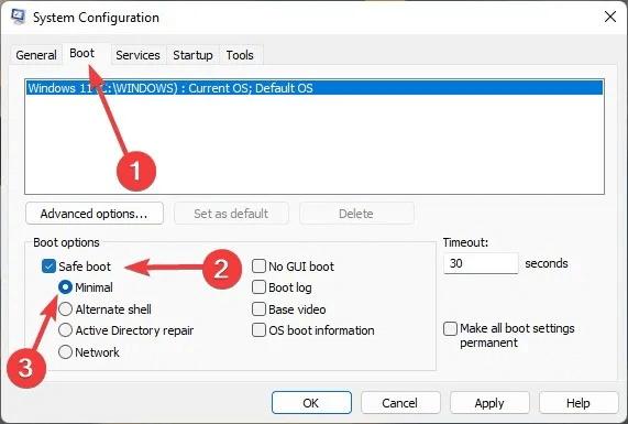 Force-Delete-Safe-boot-option-in-boot-section-of-msconfig.jpg كيفية فرض حذف الملفات غير القابلة للحذف في Windows