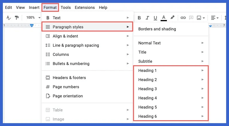Format-Paragraph-Styles-Headings.jpg كيفية استخدام الارتباطات التشعبية في محرر مستندات Google