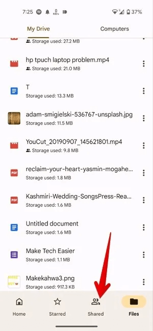 Google-Drive-Mobile-Shared-Files.jpg كيفية حذف الملفات من Google Drive على الهاتف والكمبيوتر
