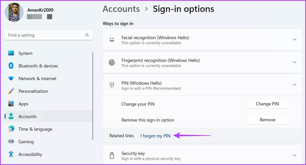 I-forgot-my-PIN-option كيفية إزالة PIN عند تسجيل الدخول في Windows 11