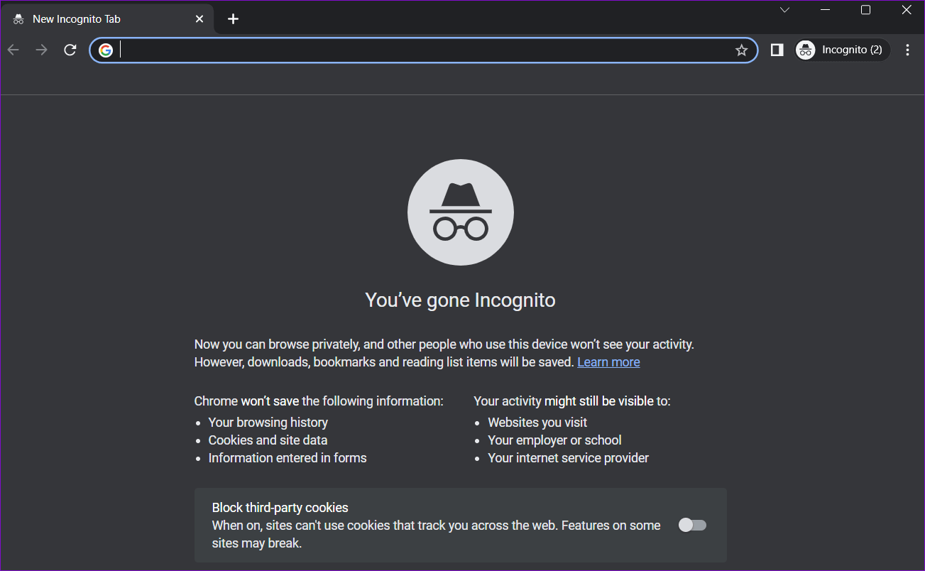 Incognito-Browser-Window أفضل 6 طرق لإصلاح عدم تحميل وعدم عمل Google Maps في المتصفح
