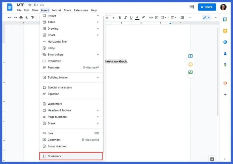 Insert-Bookmark-Google-Docs-800x565.jpg كيفية استخدام الارتباطات التشعبية في محرر مستندات Google