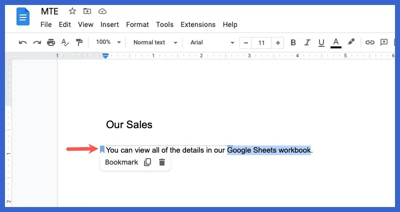 Inserted-Bookmark-Google-Docs.jpg كيفية استخدام الارتباطات التشعبية في محرر مستندات Google
