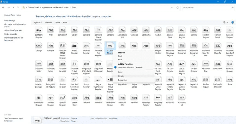 Install-Manage-Fonts-Delete-Fonts-Control-Panel-800x422.jpg كيفية تثبيت وإدارة الخطوط في Windows