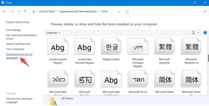 Install-Manage-Fonts-Download-Fonts-All-Languages-Control-Panel-800x407.jpeg كيفية تثبيت وإدارة الخطوط في Windows