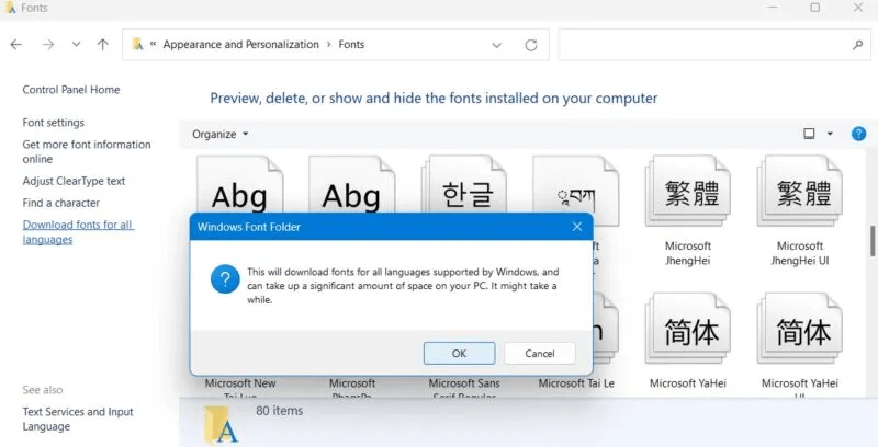 Install-Manage-Fonts-Download-Fonts-All-Languages-Warning-800x408.jpeg كيفية تثبيت وإدارة الخطوط في Windows