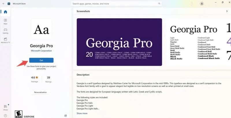 Install-Manage-Fonts-Get-Font-in-Microsoft-Store-800x411.jpeg كيفية تثبيت وإدارة الخطوط في Windows