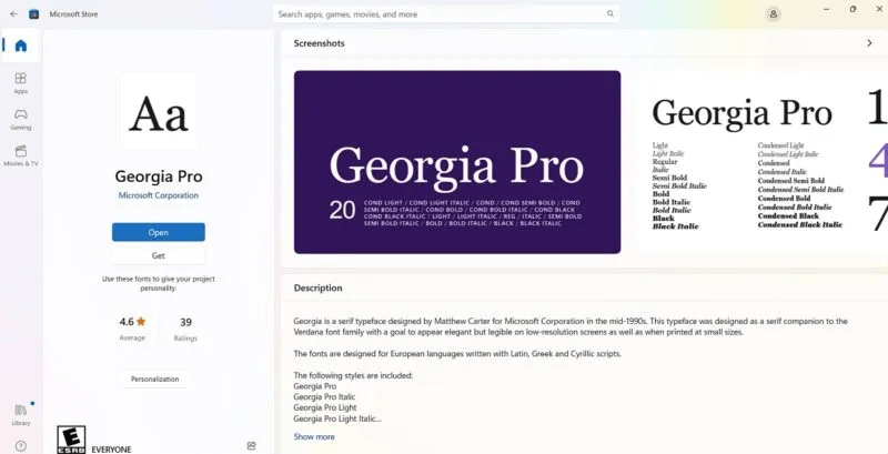 Install-Manage-Fonts-Open-the-Font-in-Microsoft-Store-800x409.jpeg كيفية تثبيت وإدارة الخطوط في Windows