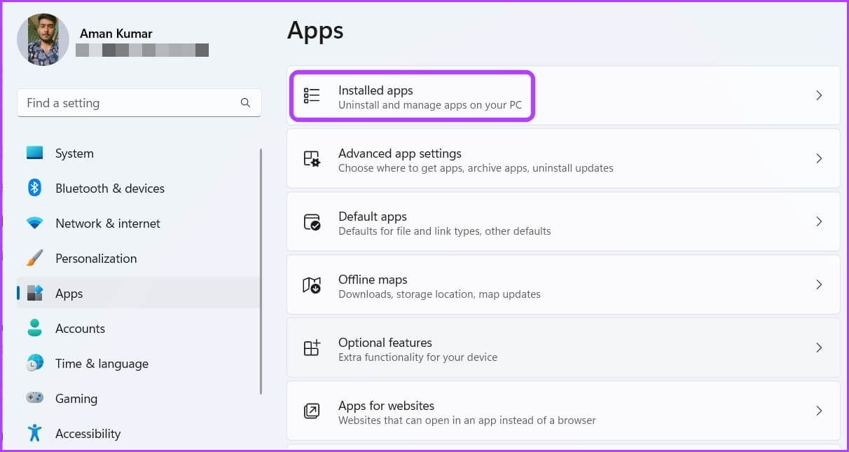 Installed-apps-1 كيفية إصلاح ظهور شاشة بيضاء على أمان Windows على Windows 11